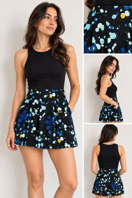 H&M Divided Desenli Pileli Mini Etek 42