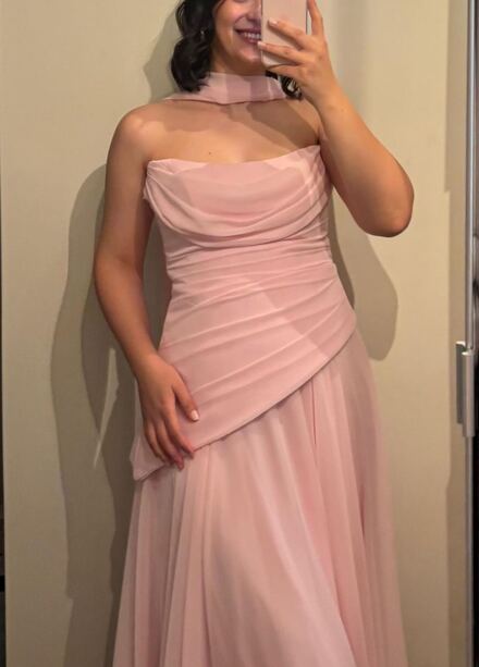 Pembe şal detaylı abiye