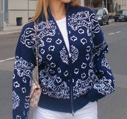 Lacivert Cardigan Kujten Fermuarlı Hırka