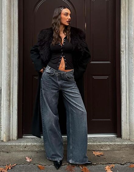 Bershka Çapraz Bel Wide Leg Jean