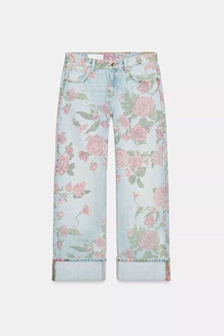 Zara Çiçek Desenli Jean Pantolon