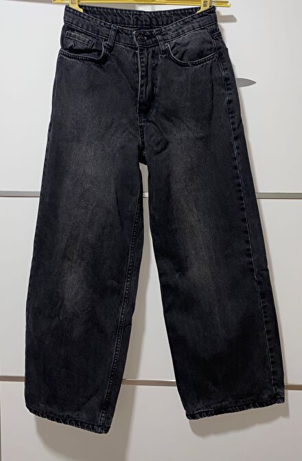 Siyah Geniş Paça Jean Pantolon