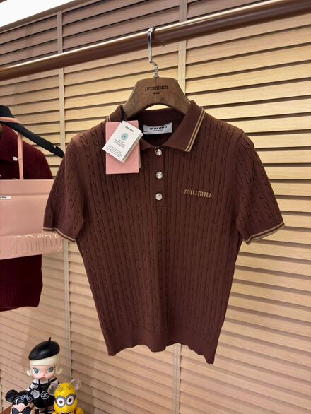 Miu Miu Polo Yaka Kahverengi T-shirt