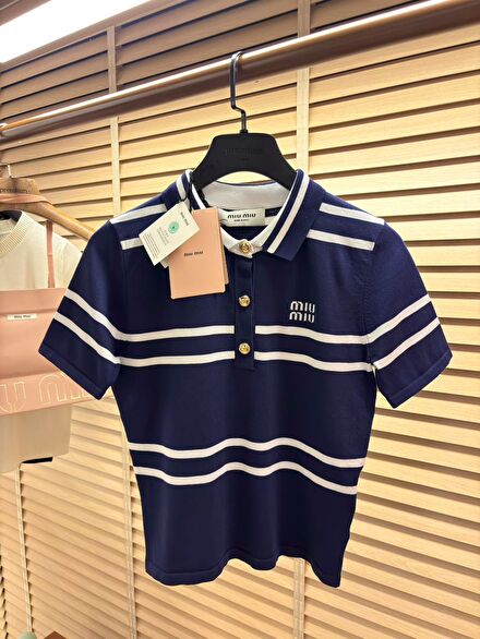Miu Miu Polo Yaka Lacivert T-shirt