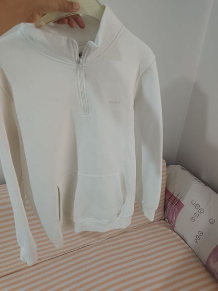 Beyaz Fermuarlı kalın Sweatshirt