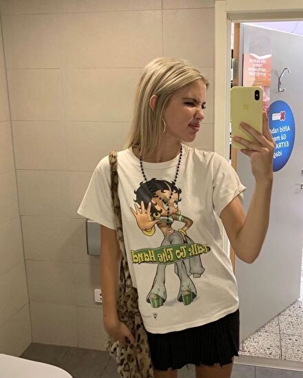 Betty Boop Baskılı Beyaz Tişört