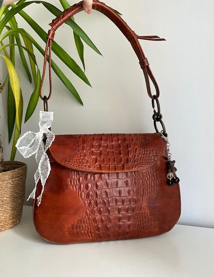 Texier vintage chestnut brown deri çanta