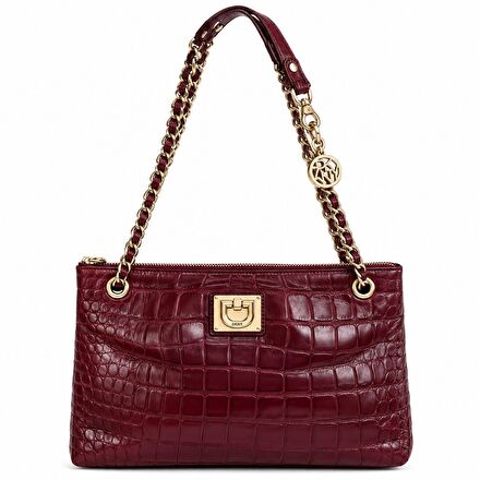 DKNY bordo Deri Omuz Çantası