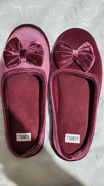 Twigy Bordo Fiyonklu Ev Terliği 40/41