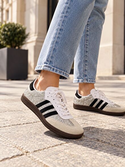 Adidas Samba Gri Gümüş Simli Kadın