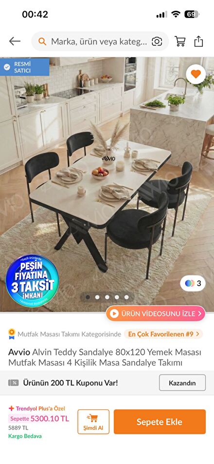 Avvio Yemek Masası Takımı