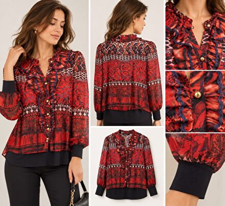 80’ler Vintage Fırfırlı Şifon Bluz