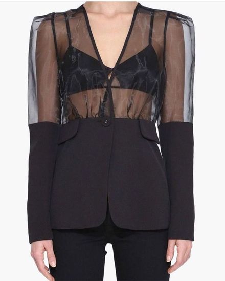 Siyah Şeffaf Kollu Organze Blazer Ceket
