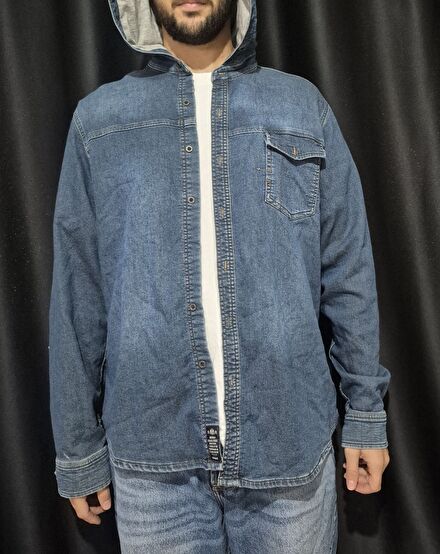 Mavi XXL Beden Kapüşonlu Slim Fit Kot Gö