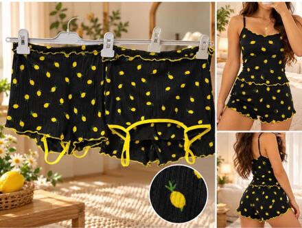 Siyah Limon Desenli Pijama Takımı