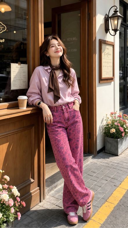 Pembe Gömlek ve Desenli Pantolon