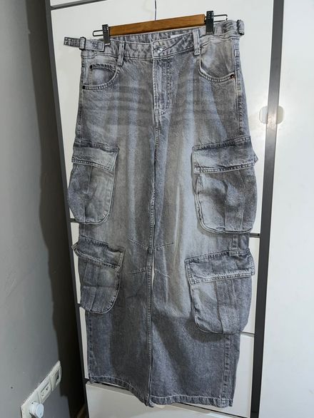 Bershka Gri Kargo Baggy Jean