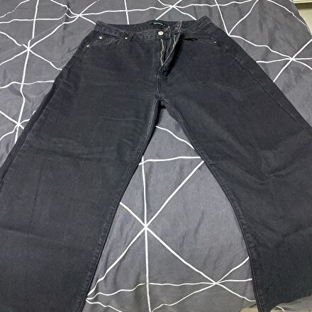 Siyah Geniş Paça Jean Pantolon