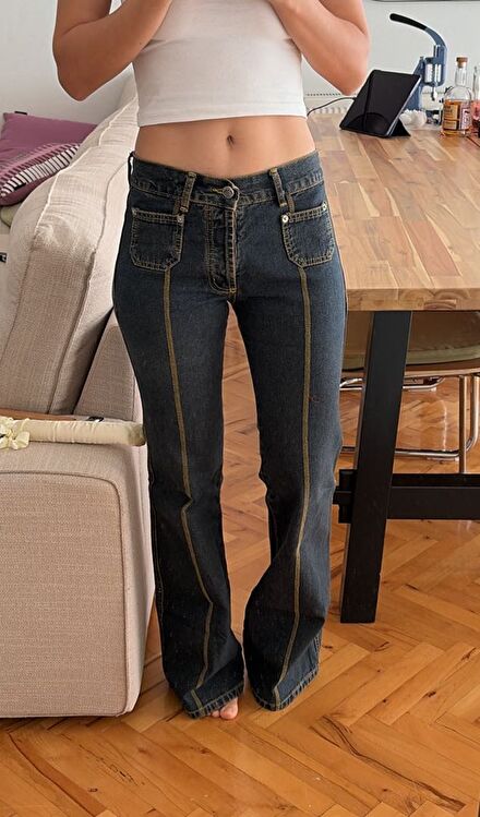 Yüksek Vintage Düşük Bel Flare Jean