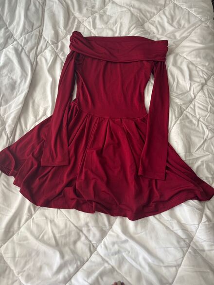 Bordo Madonna Yaka Mini Elbise
