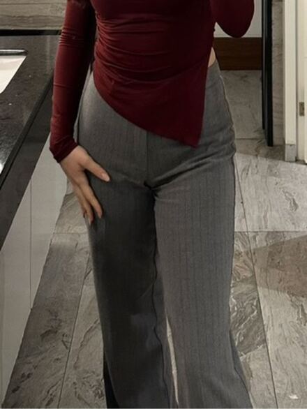 Stradivarius Çizgili Gri Pantolon