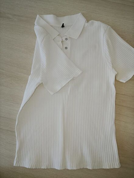 Polo Yaka Beyaz Bluz