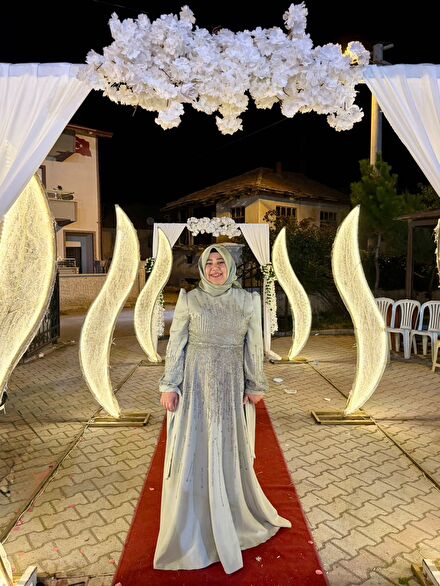 Su yeşili taşlı abiye