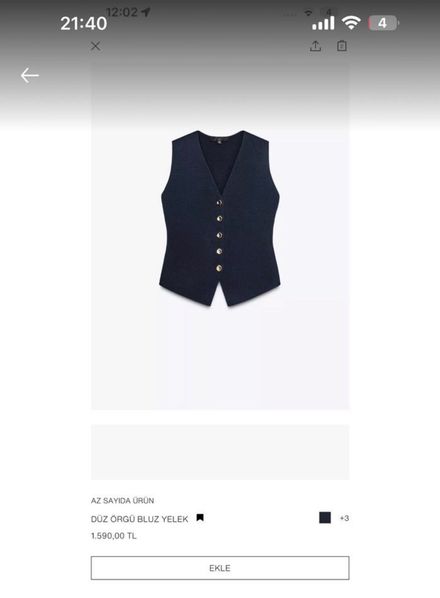 Zara Lacivert Yelek
