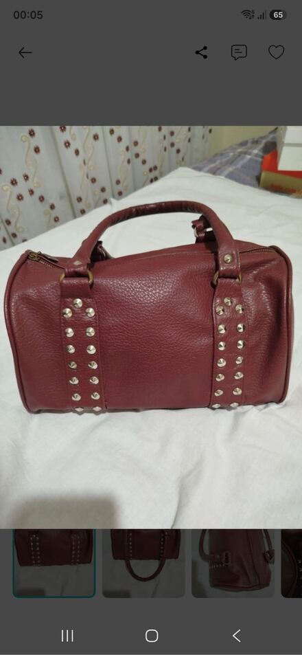 Bordo Fermuarlı Çanta