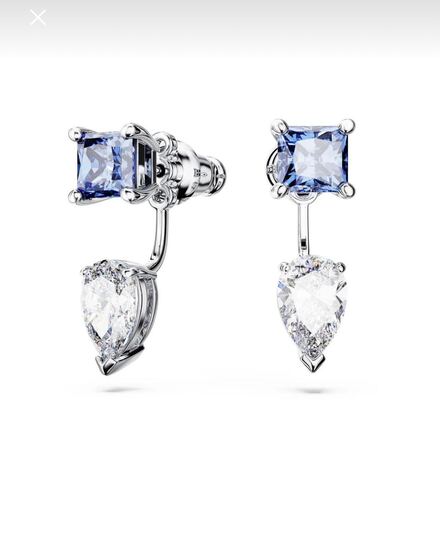 Swarovski Mavi ve Beyaz Damla Küpe Seti