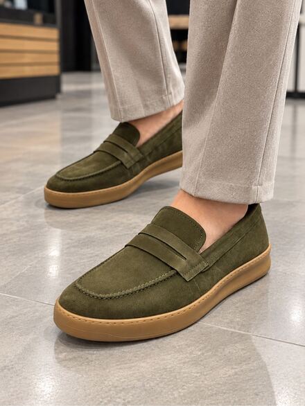 Fabrika Haki Süet Erkek Loafer Ayakkabı