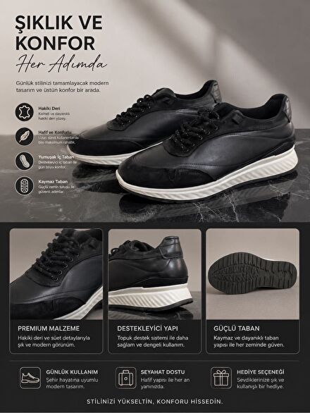 İnci Deri Erkek siyah Sneaker