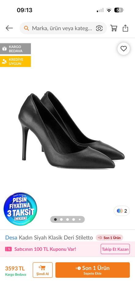 Desa Siyah Deri Stiletto Ayakkabı orjşna