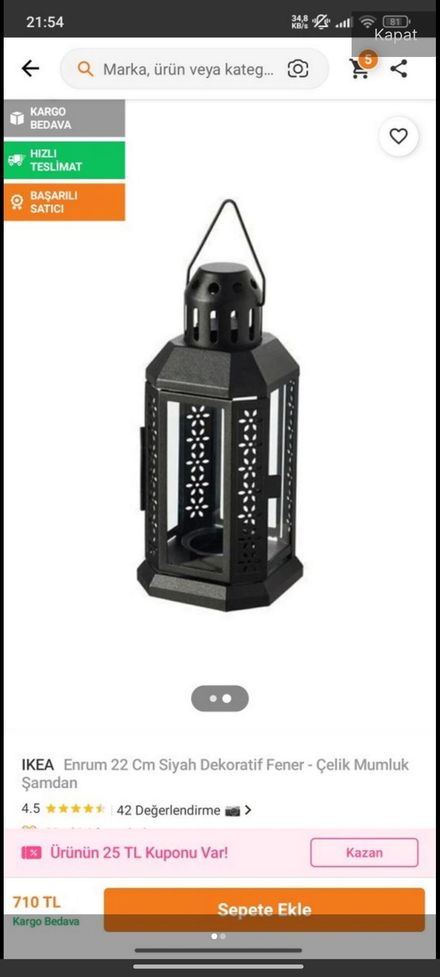 IKEA Siyah Dekoratif Fener