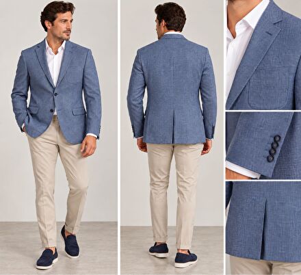 Mavi Erkek Blazer Ceket keten karışımlı
