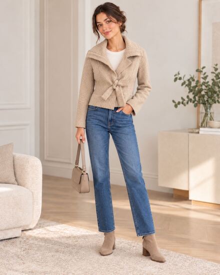 Derishow %80 Yün Bej Crop Ceket