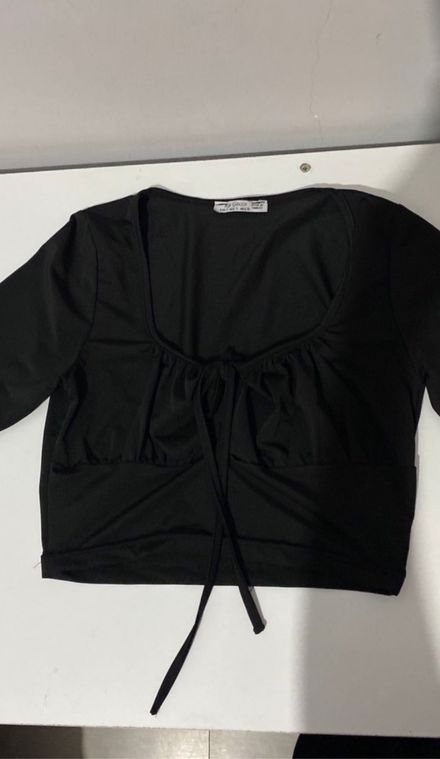 Siyah Büzgülü Crop Bluz