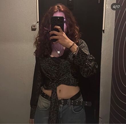 Y2K Leopar Düğmeli ve Bağlamalı Bluz