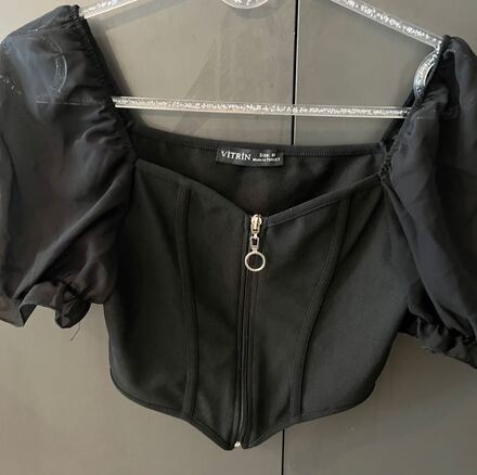 Vitrin Siyah Büstiyer Crop Bluz M/S