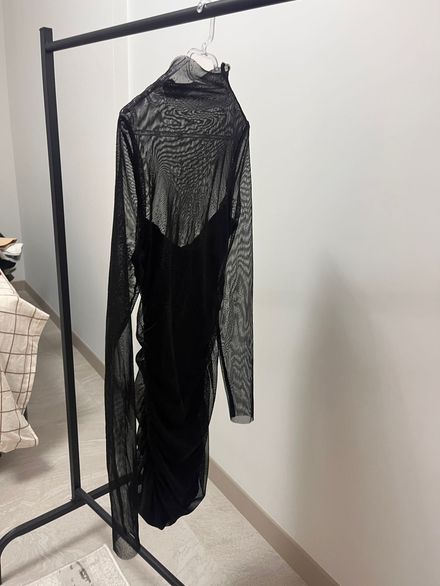 Mango Siyah Mesh Detaylı Elbise