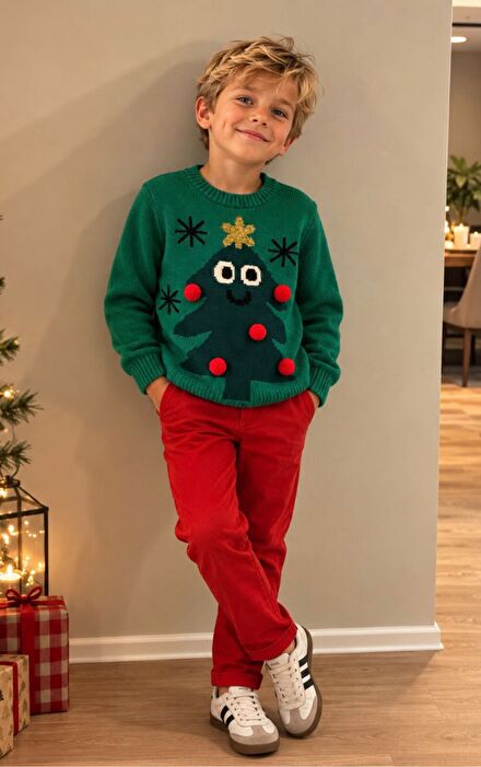 H&M Yılbaşı Kazak ve Kırmızı Pantalon