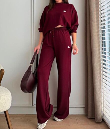 VİRAL OLAN LACOSTE BORDO İKİLİ TAKIM
