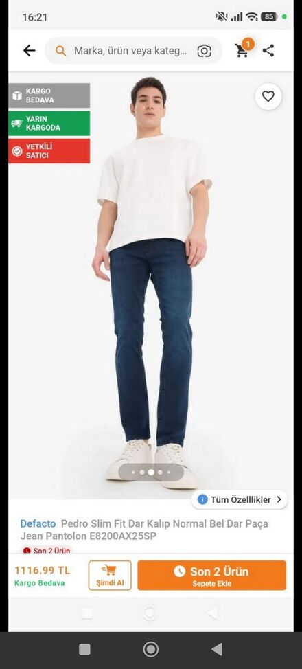 Erkek Pedro Slim Fit jean Pantolon