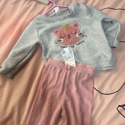 Gri Kedi Baskılı Sweatshirt takım