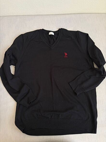 US Polo Assn Siyah V Yaka Kazak