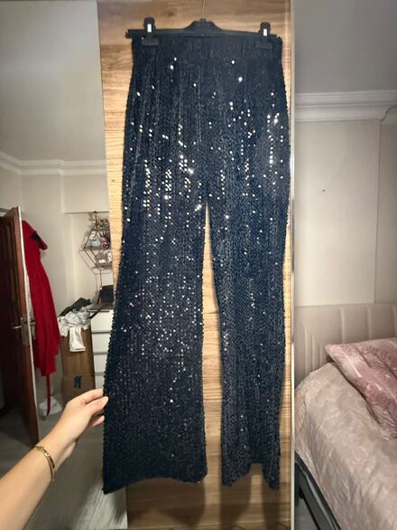 Balmain Payetli Siyah Pantolon