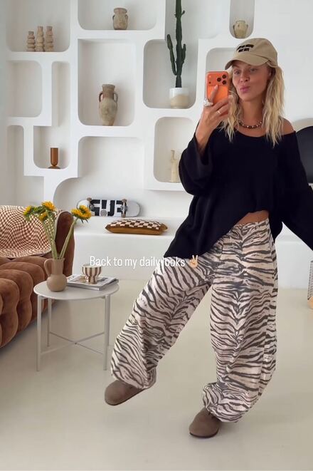 Zebra Desenli Geniş Paça Pantolon