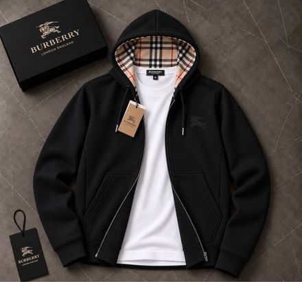 Siyah Burberry Kapüşonlu Hırka