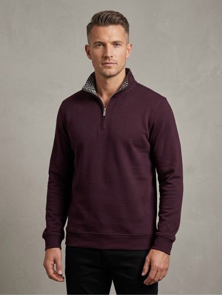 Bordo Yarım Fermuarlı Sweatshirt