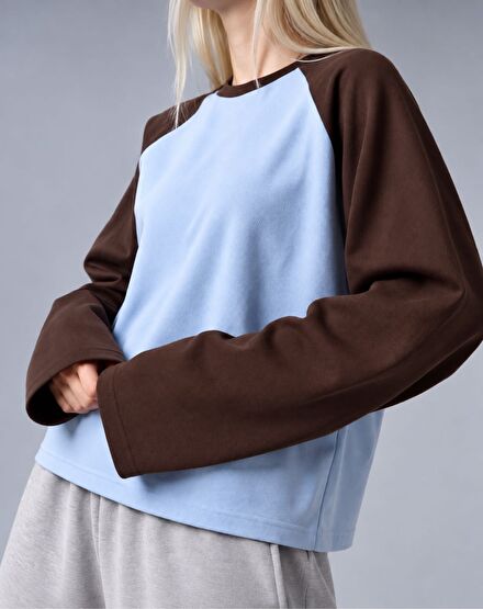 Mavi Kahverengi Raglan Tişört
